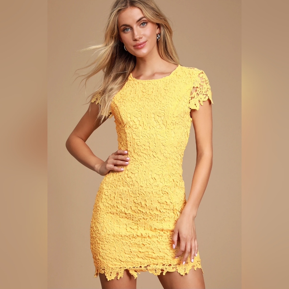 Lulus Paramour Yellow Lace Backless Bodycon Dress